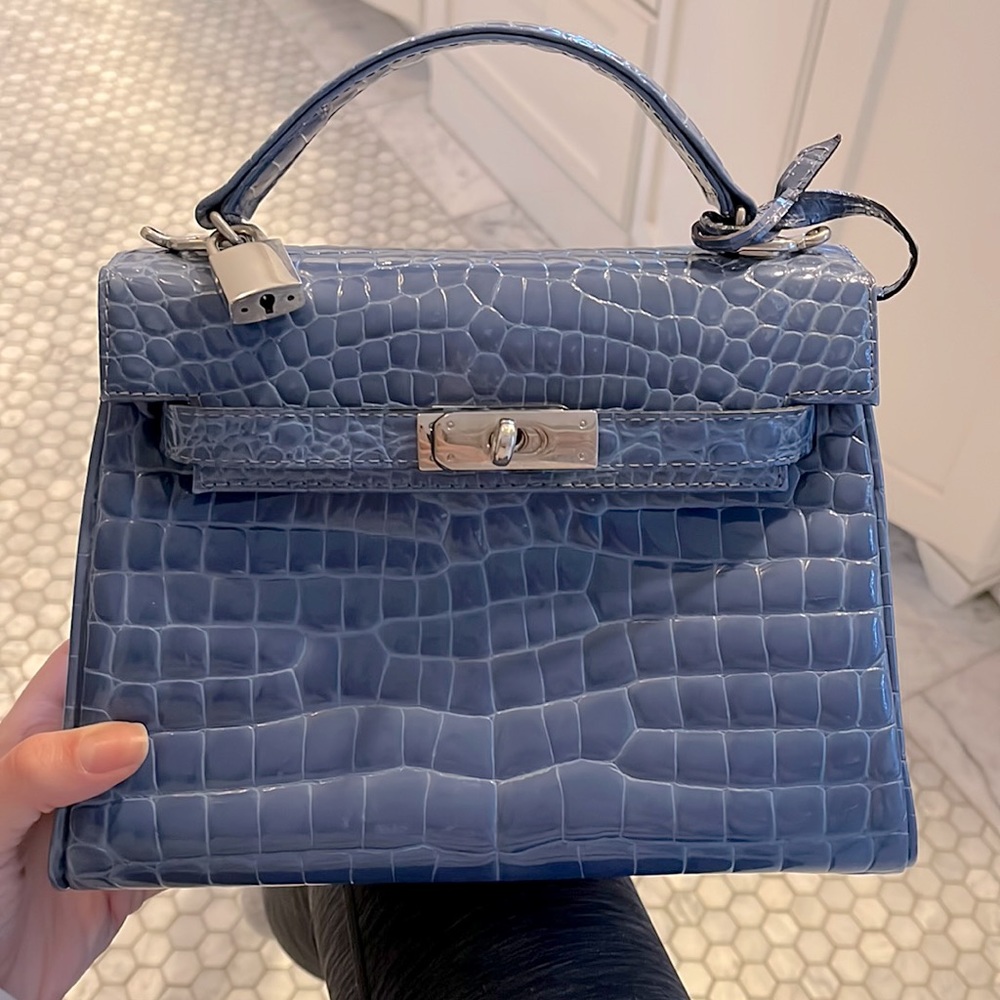 Blue croc inspired handbag. Made in Italy